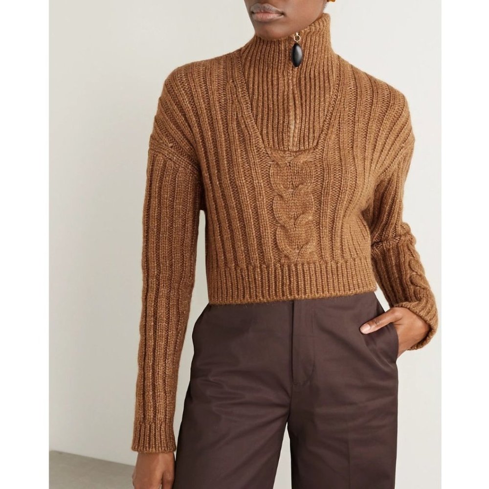 Nanushka Eria Cable Knit Crop Sweater - Brown XS